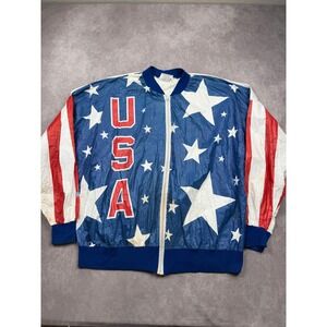 VTG USA Olympic Tyvek Paper Jacket Windbreaker Adult XL Rings Patriotic Games